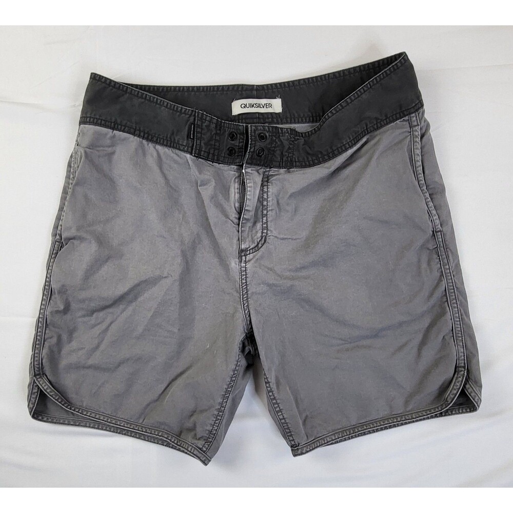 Quicksilver Men's Board Shorts Size 34 Black/Grey Canvas Drawstring Beach Swim